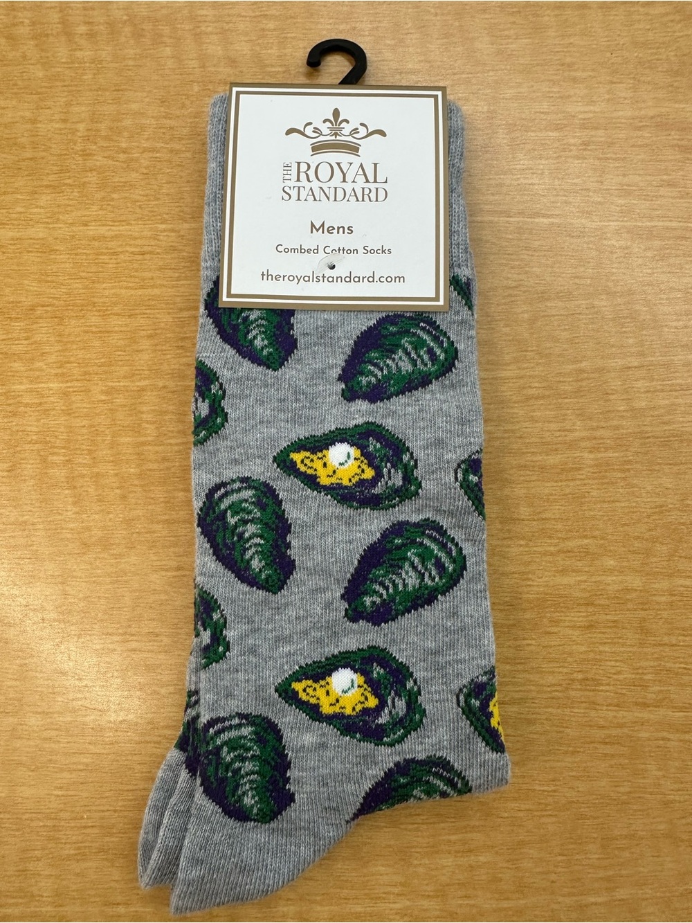 The Royal Standard Men’s Grey Oyster-Print Cotton Socks